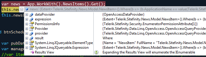 EnumerateTheEnumerable Debugger warning about enumerating the Results View