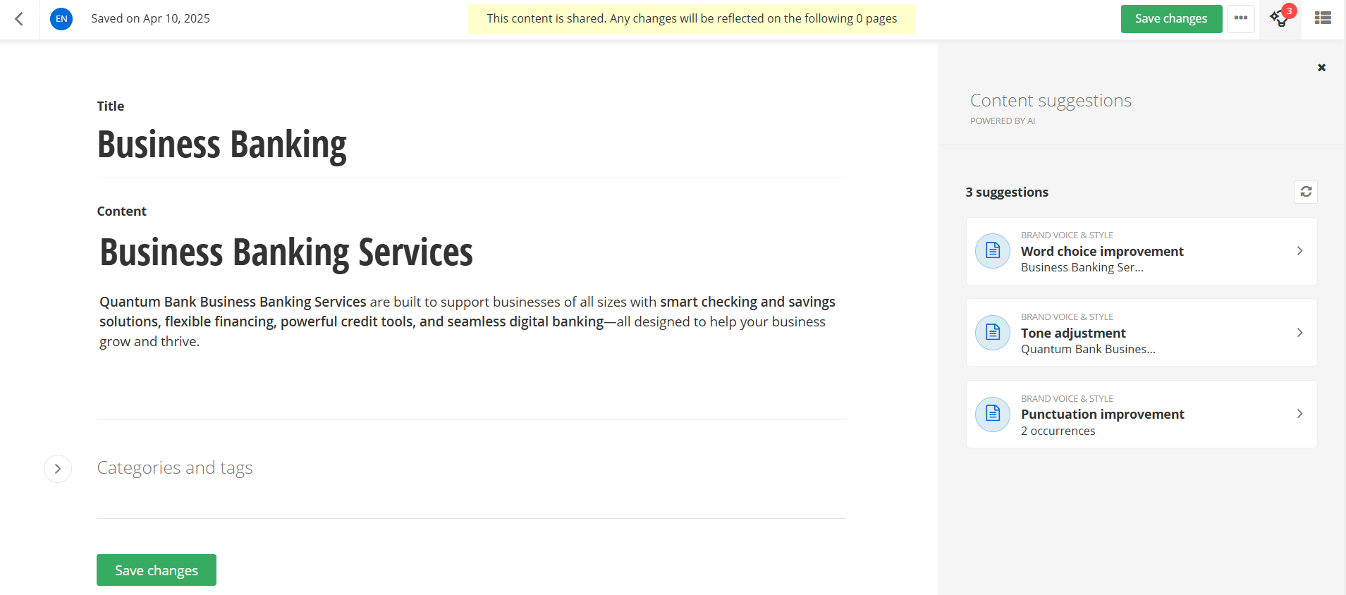 Brand voice agent with AI suggestions Brand voice agent with AI suggestions