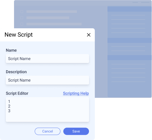 New Script name, description, script editor steps