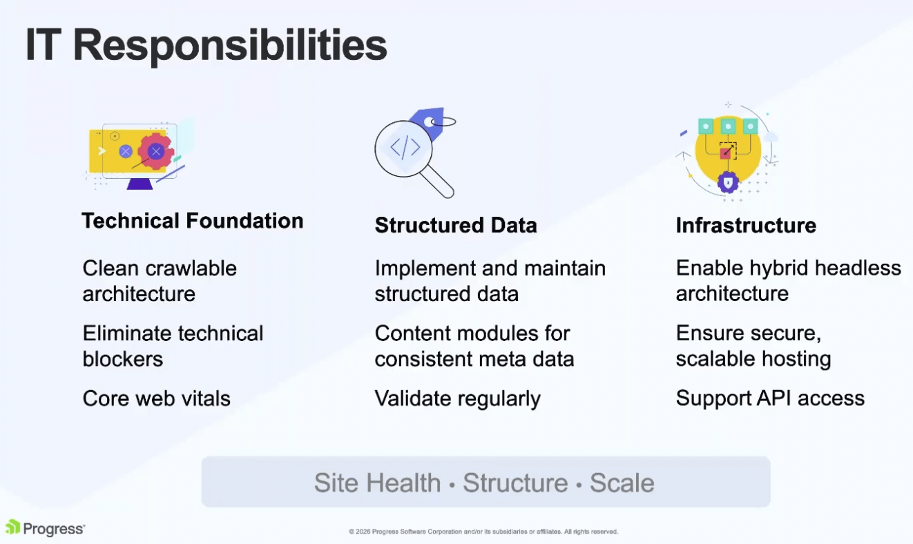 IT Responsibilities: technical foundation, structured data, infrastructure