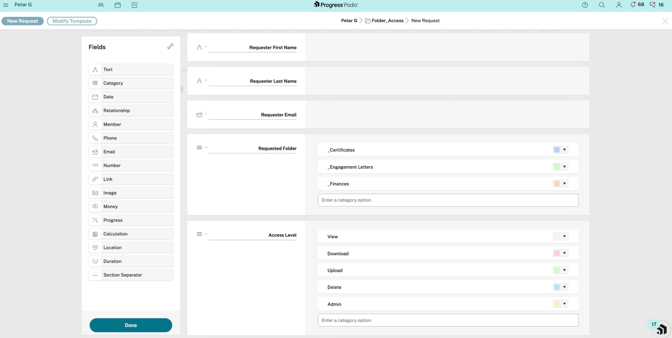 Folder Access Requests app setup in Podio