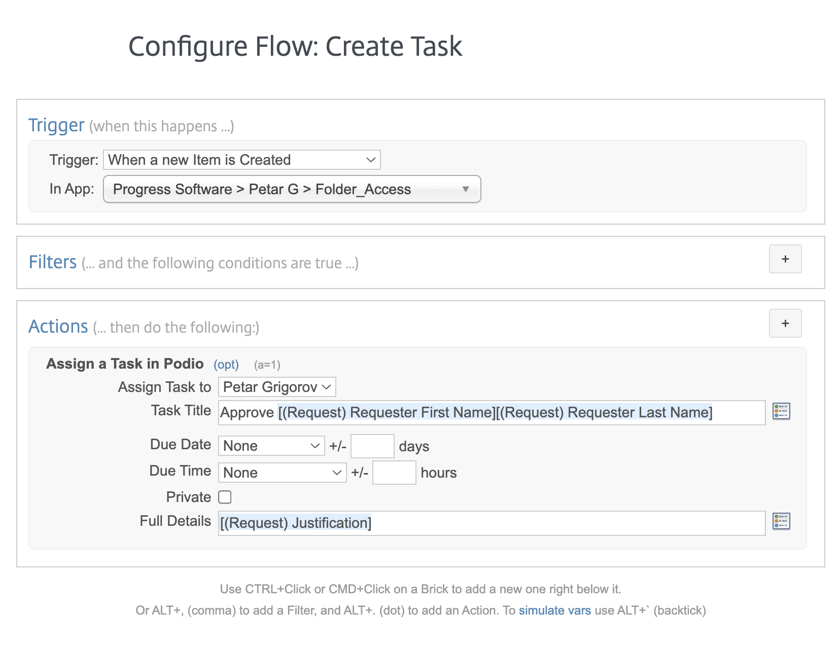 Configure Flow: Create Task. Trigger: When a new item is created. In app: Folder Access. And actions to take
