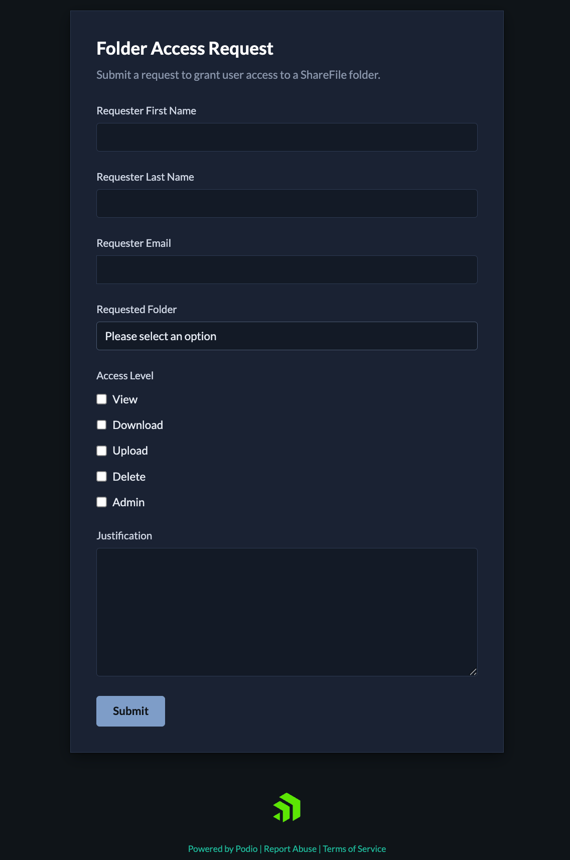 Dark mode of webform, polished and styled