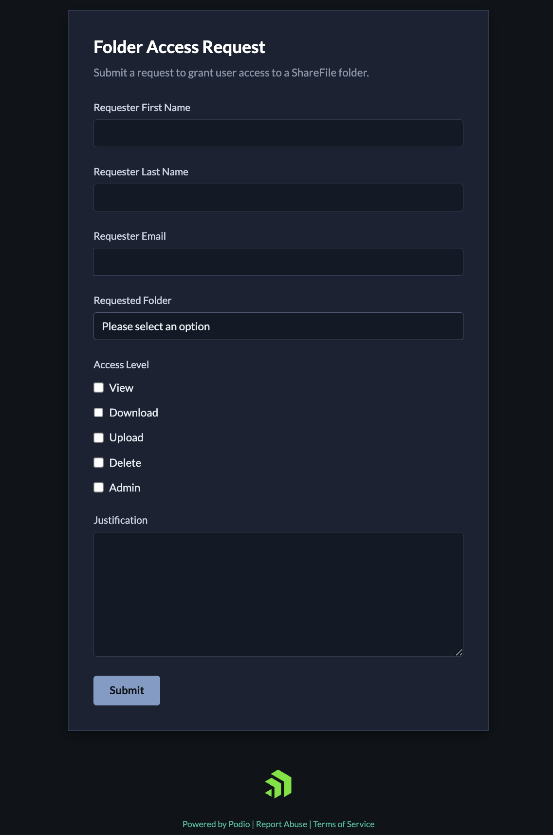 Dark mode of webform, polished and styled
