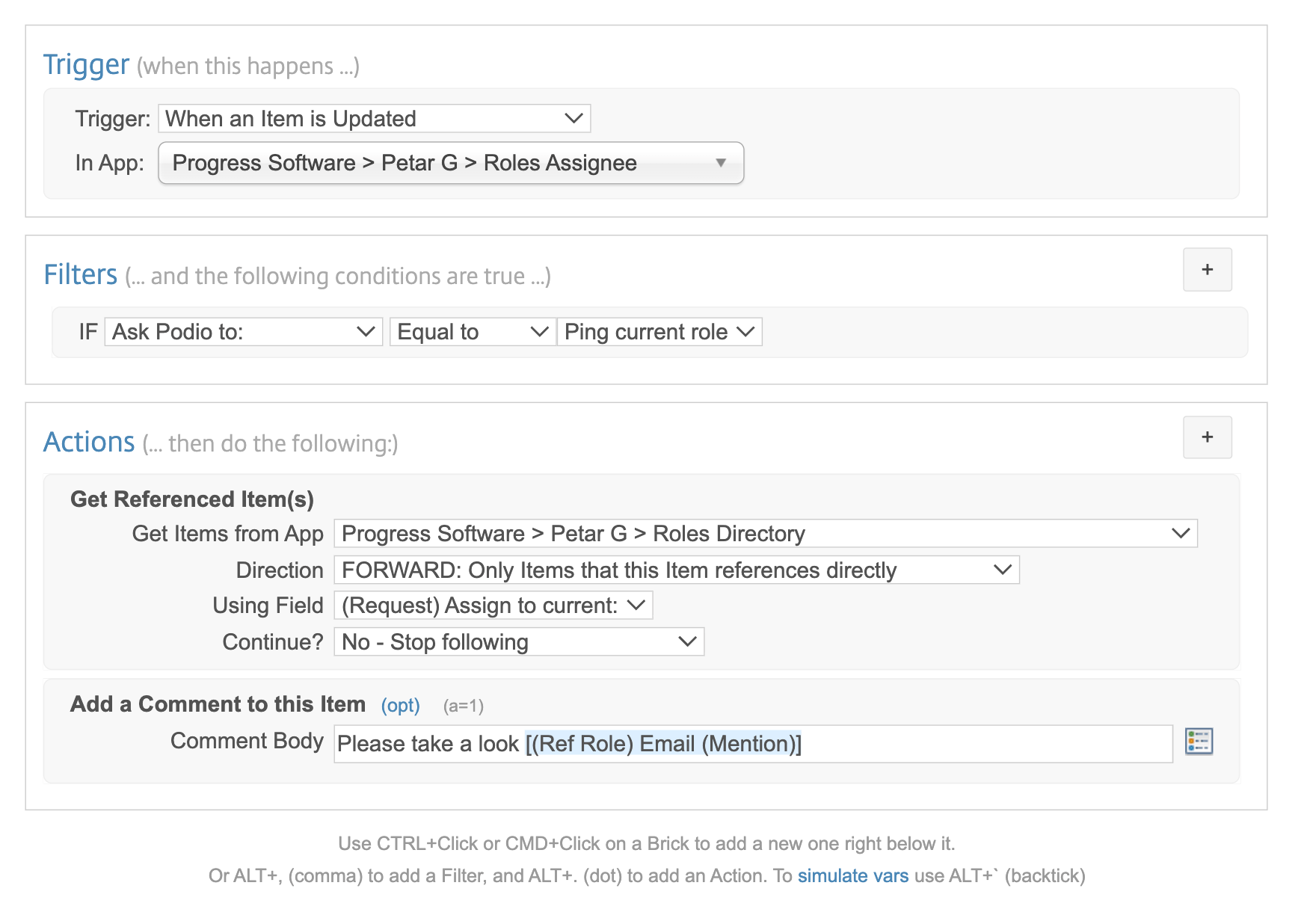 Podio trigger for item update to forward