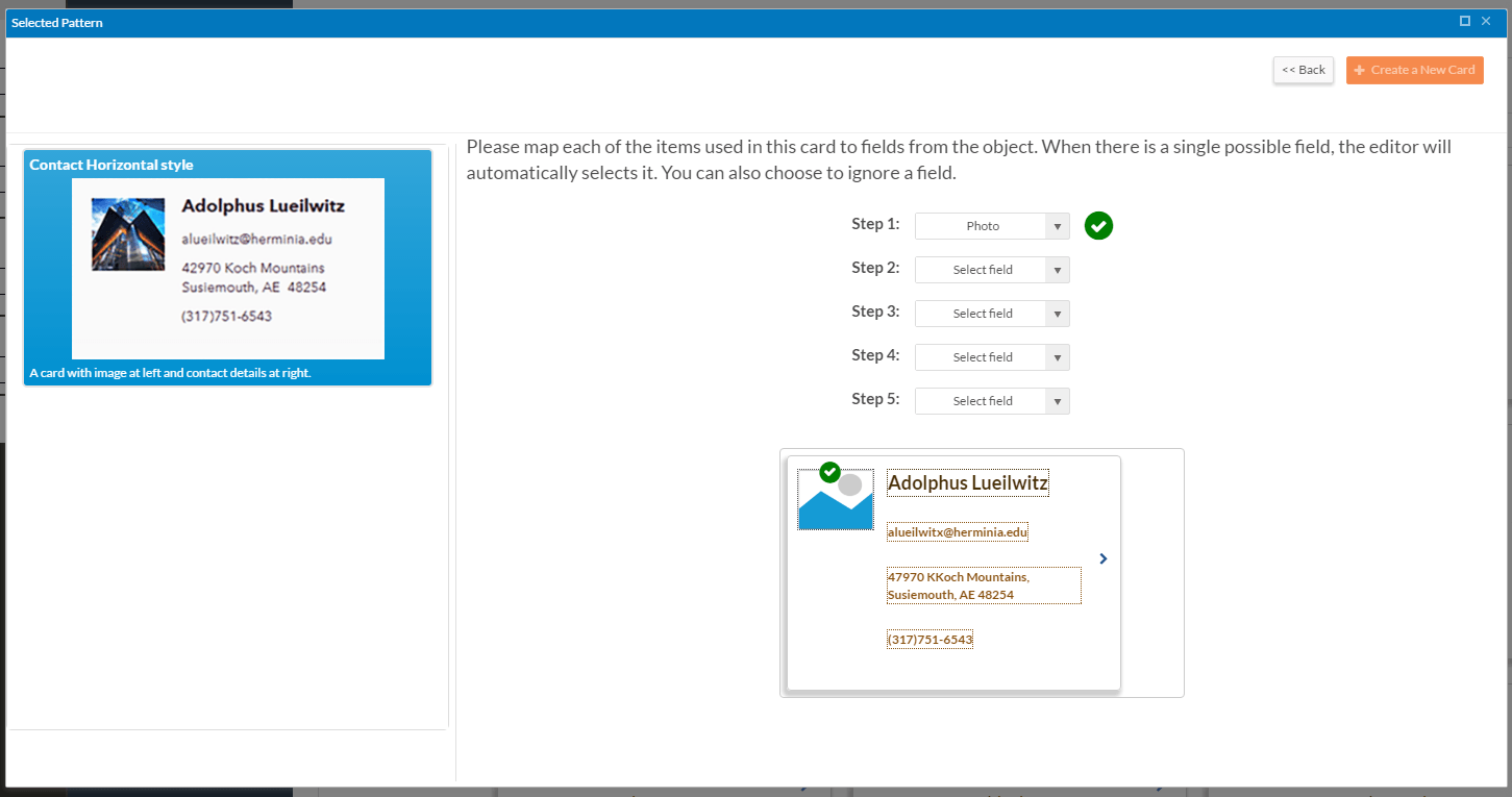 Map Fields to Card Map Fields to Card