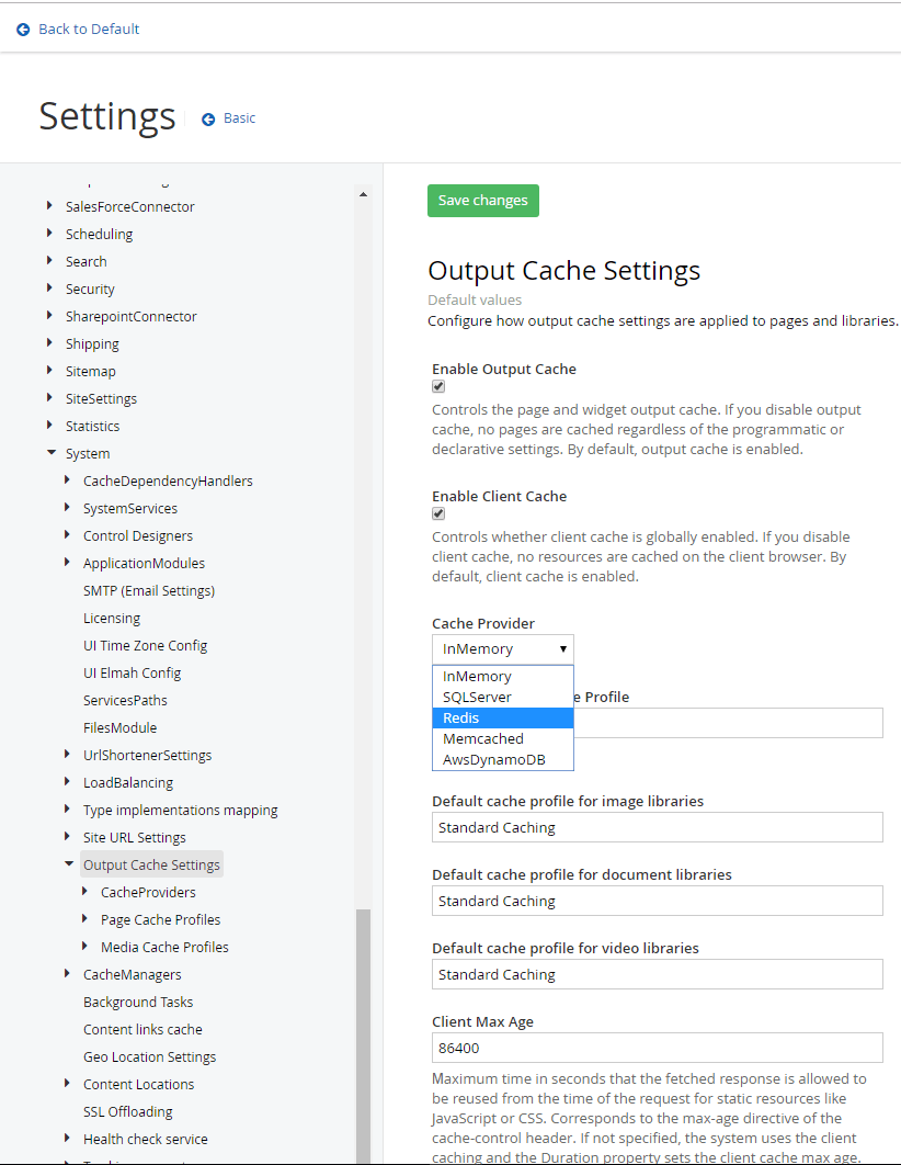 Output Cache Settings