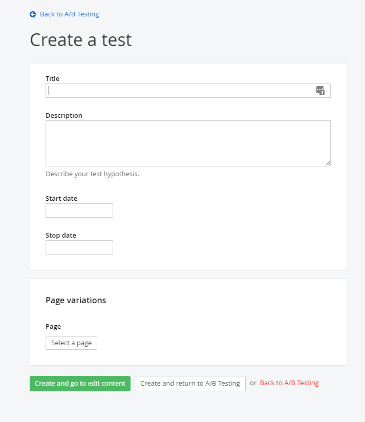 Create AB Test Details -Sitefinity