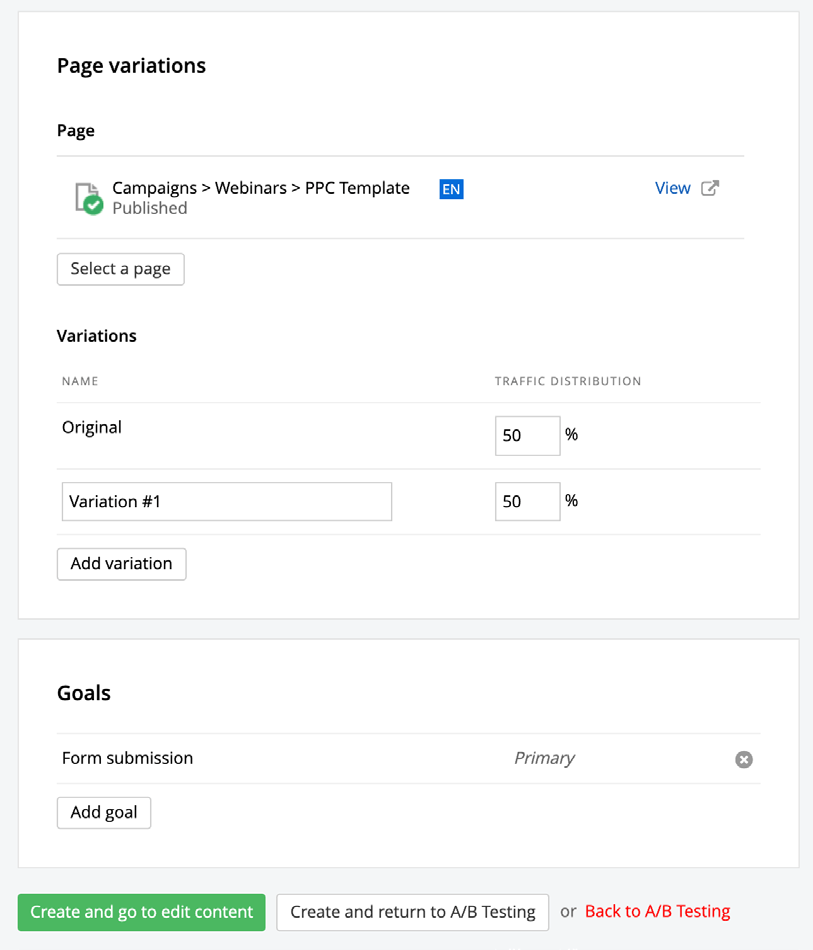 Sitefinity Page variations
