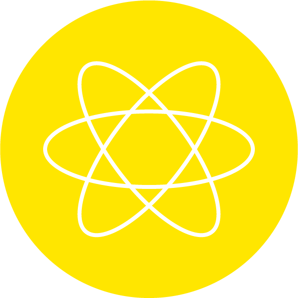 Chaos gremlin icon of atom on yellow
