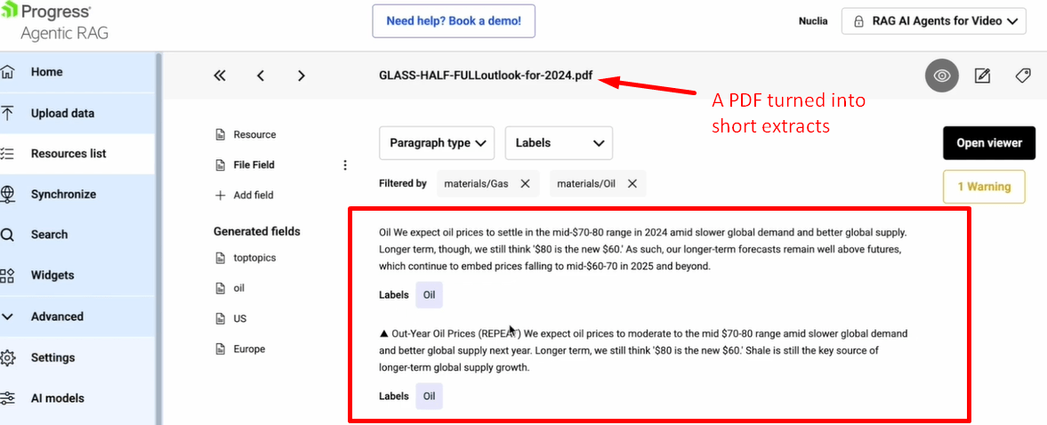 A PDF turned into short extracts