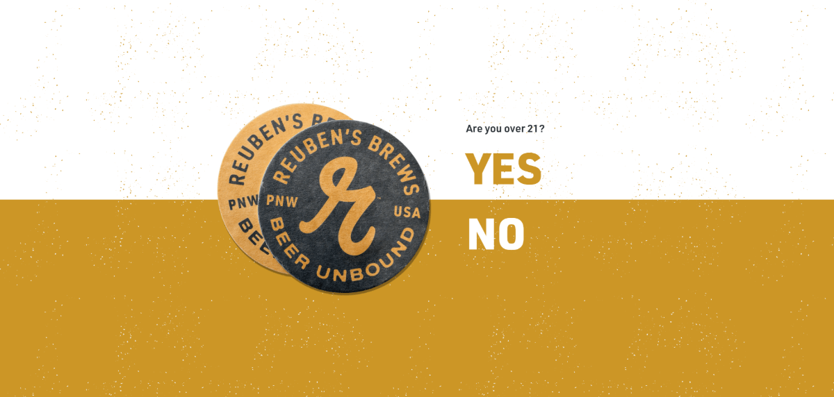 When visitors enter the Reuben’s Brews website for the first time, they see this age verification interstitial screen. They must answer “Yes” or “No” to the question “Are you over 21?” before they’re allowed to see the website.