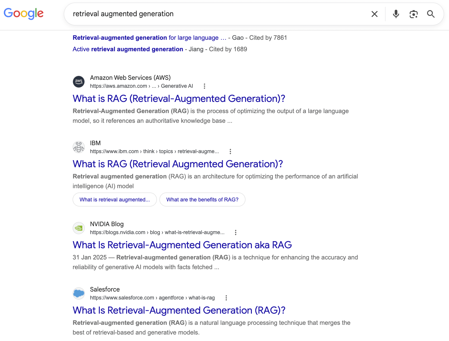 Google search window for retrieval augmented generation