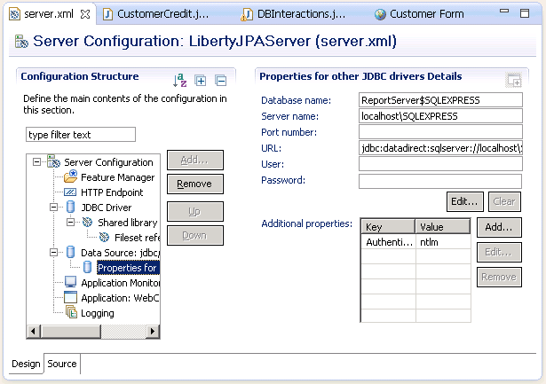 Set DataDirect SQL Server JDBC Driver Connection URL in WLP