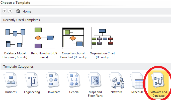 Select 'Software and Database' from the template category options.