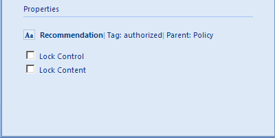 Properties section beneath the control palette (control within active document)