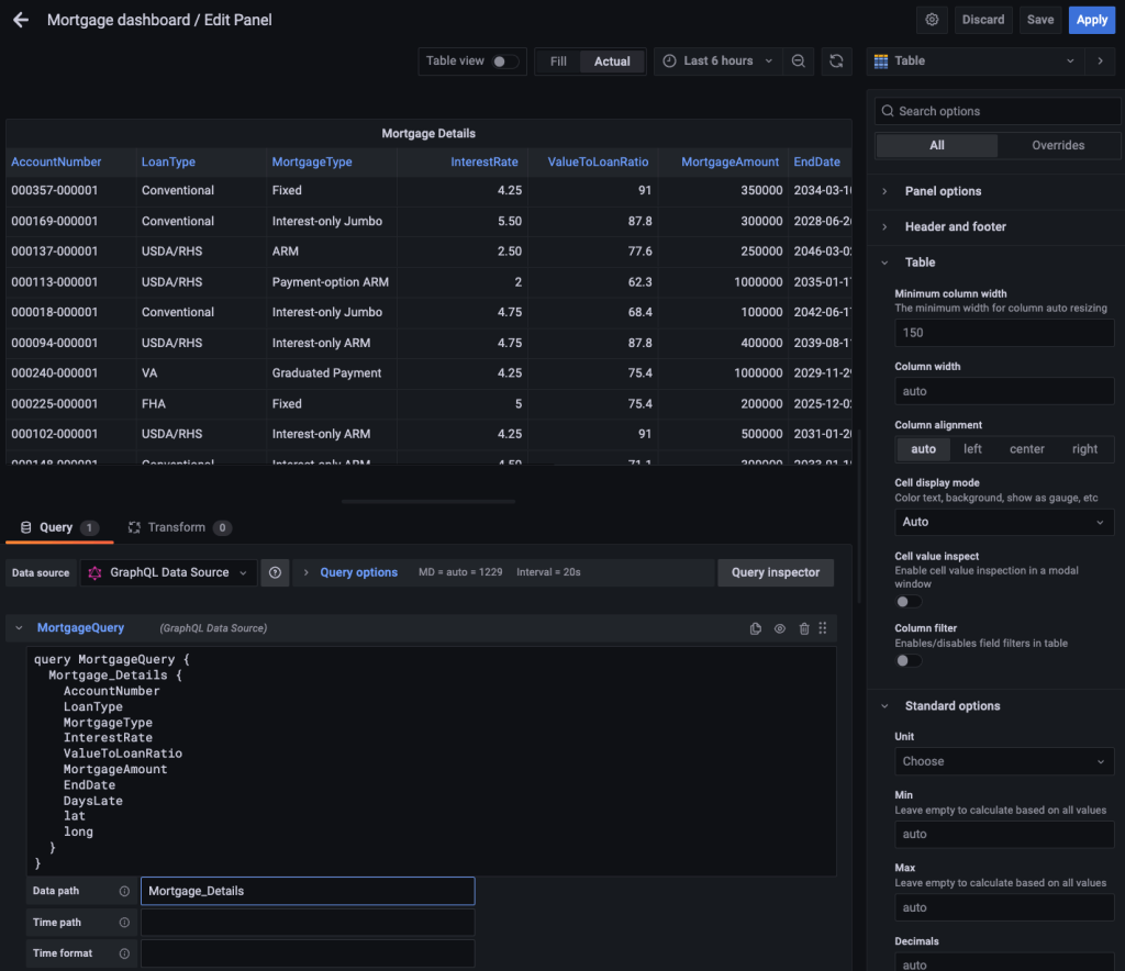 screenshot of GraphQL powered mortgage dashboard - edit panel