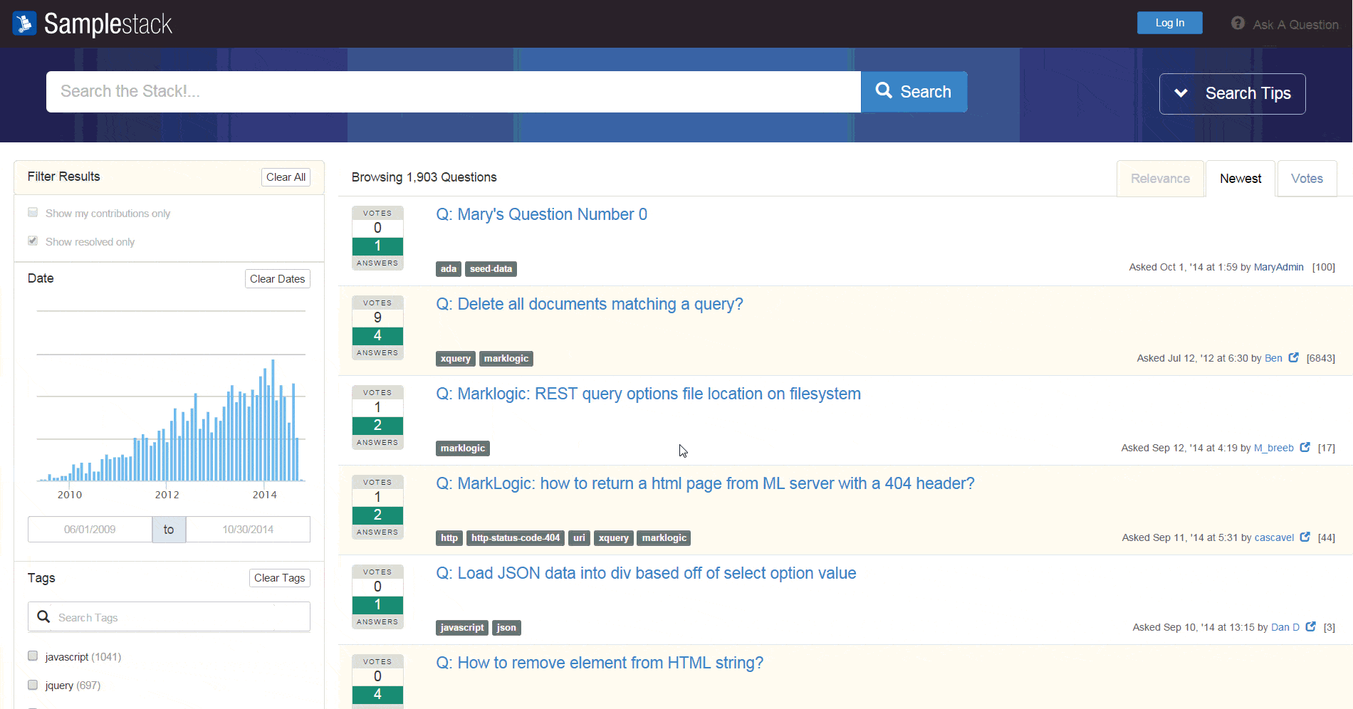screenshot of Samplestack
