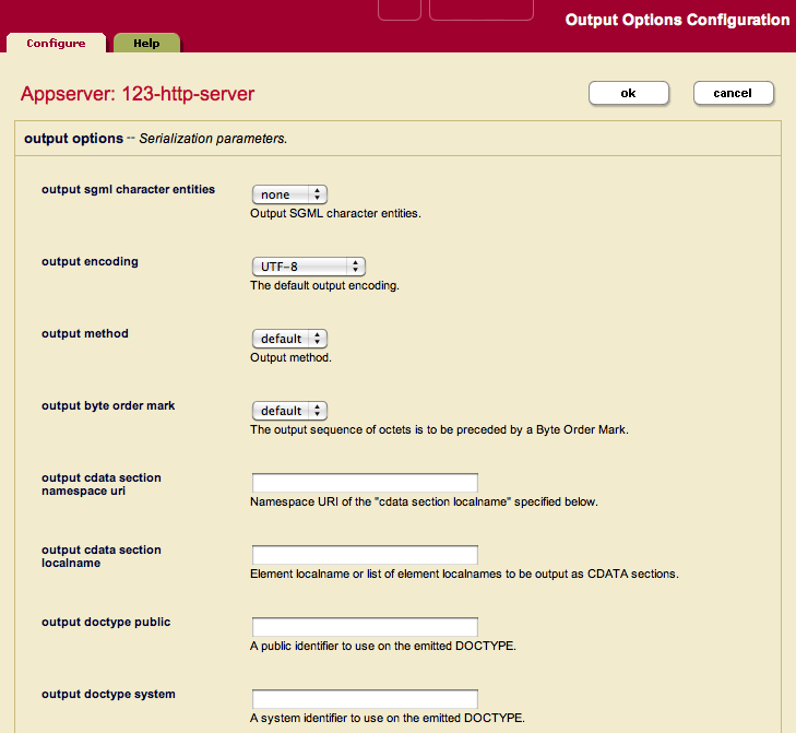 System Administration: Output Options Configuration at the Appserver level