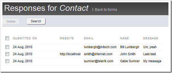 Viewing form responses in Sitefinity 4.0