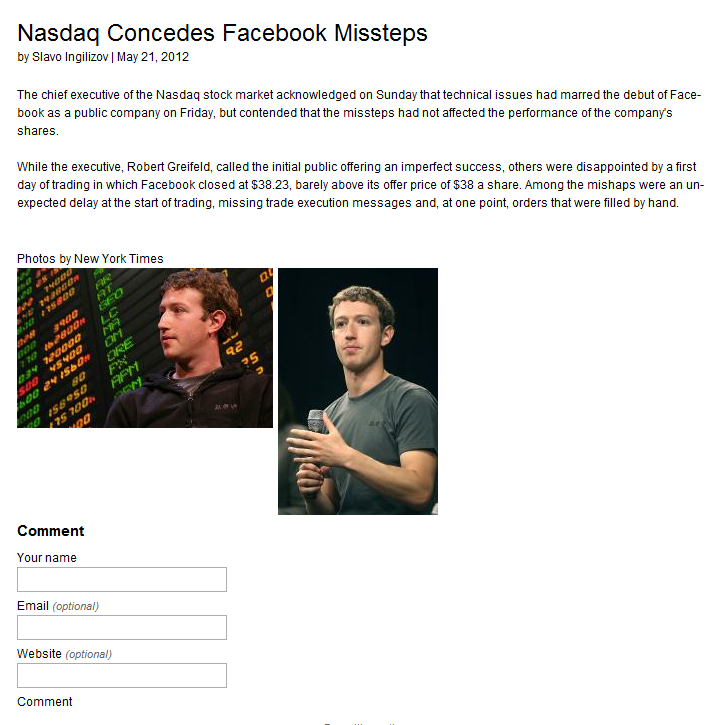 An image gallery for a single news item