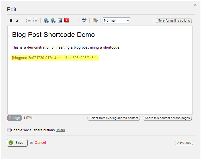 Creating Shortcodes for Sitefinity Blog Posts