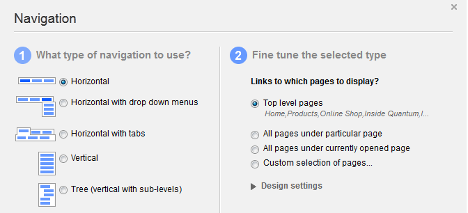 Sitefinity Navigation Widget Options