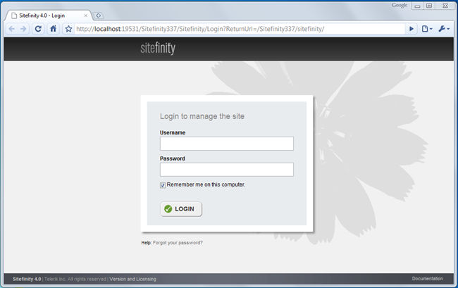 Sitefinity 4.0 Login
