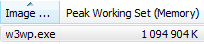 task manager screen shot showing w3wp.exe memory usage