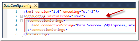 The connectionString section in Sitefinity's DataConfig.config