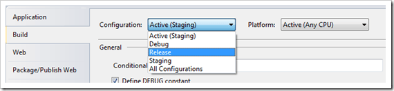Switching to a different configuration in Visual Studio