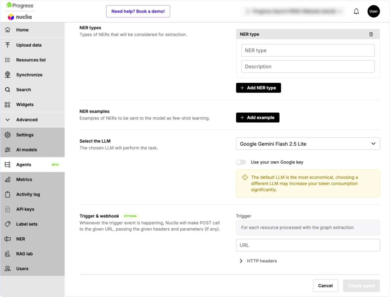 showing ner types interface