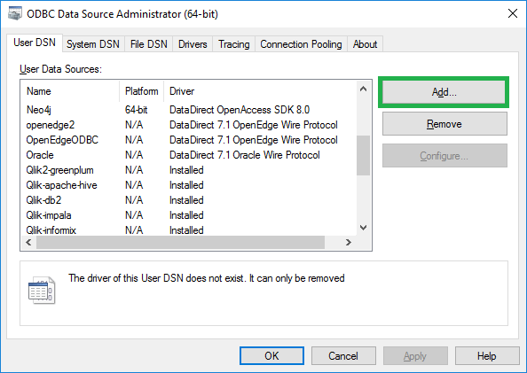 Click on Add button to create new user data source