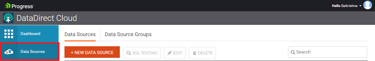 Data Sources tab Data Sources tab