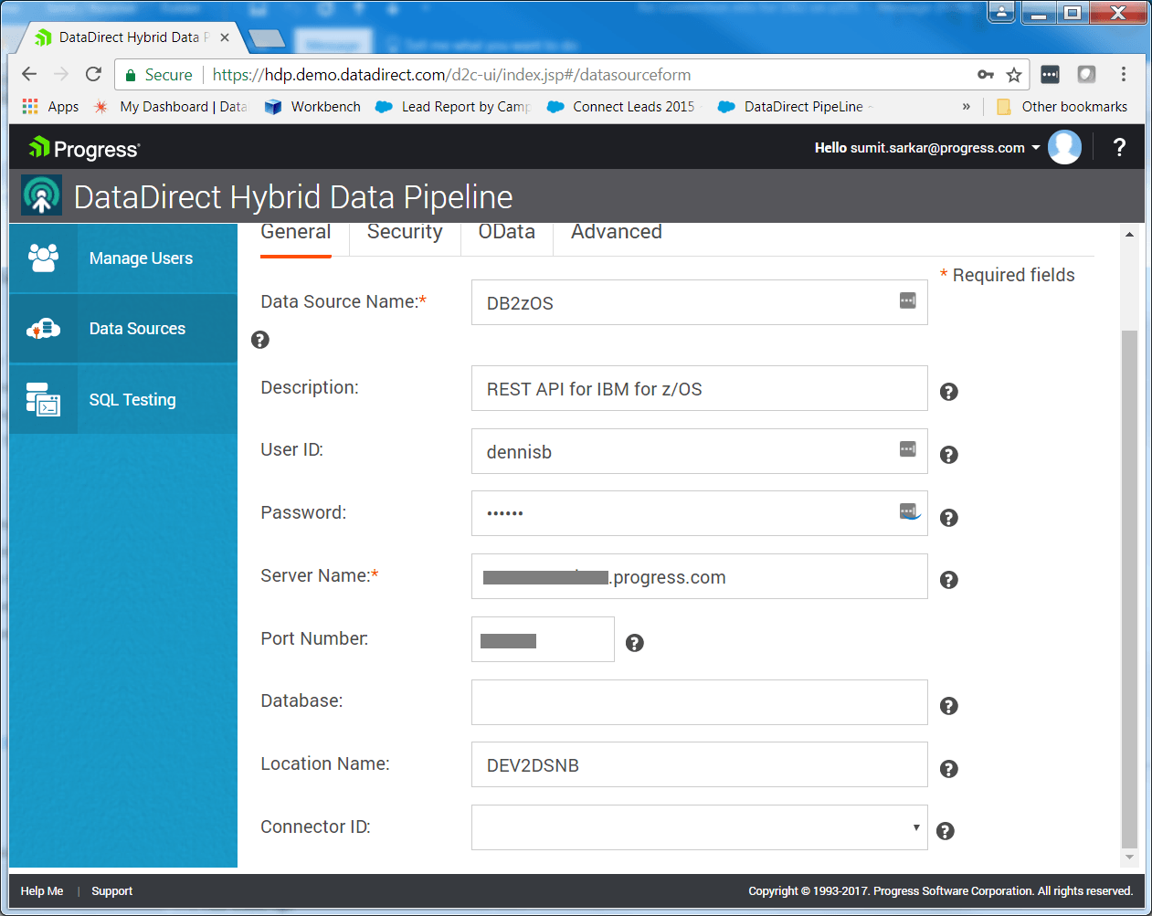 Configure IBM DB2 z/OS host, port and location