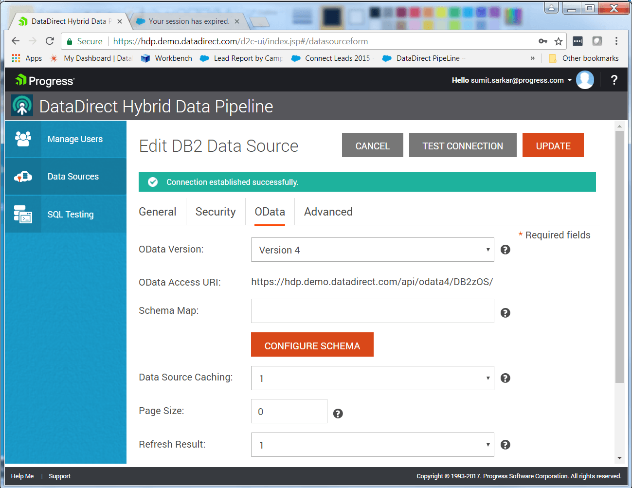 Copy OData URI for IBM DB2