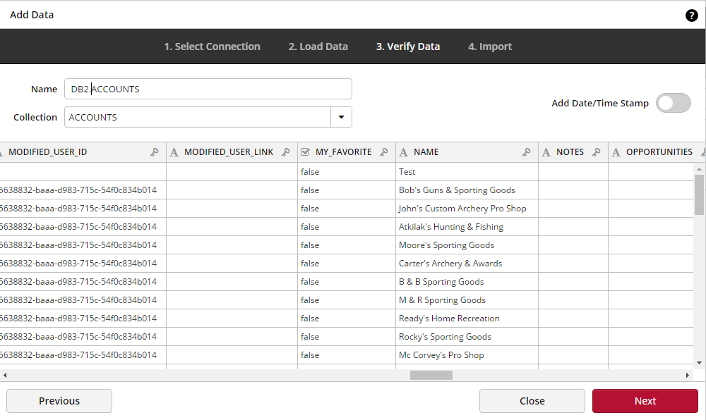 Select the table you would like to import Select the table you would like to import