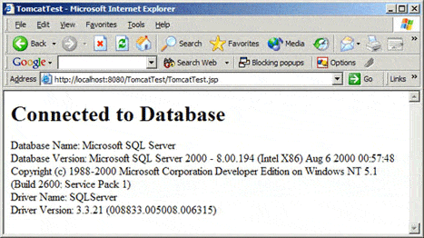 Tomcat Create New Data Source Screenshot