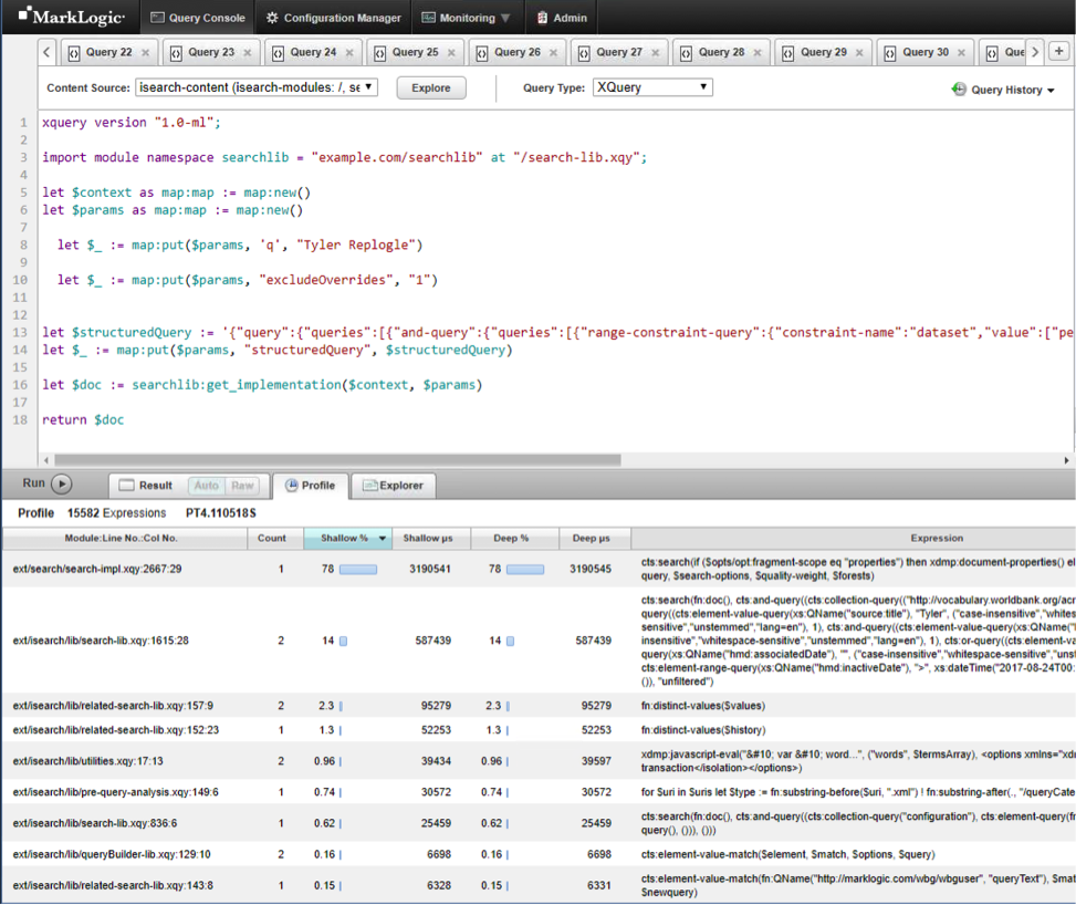 MarkLogic Query Console view