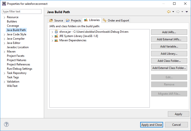 add salesforce to build path