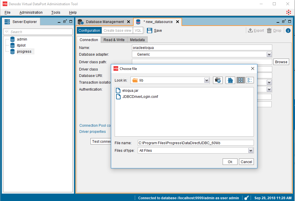 choose eloqua driver classpath