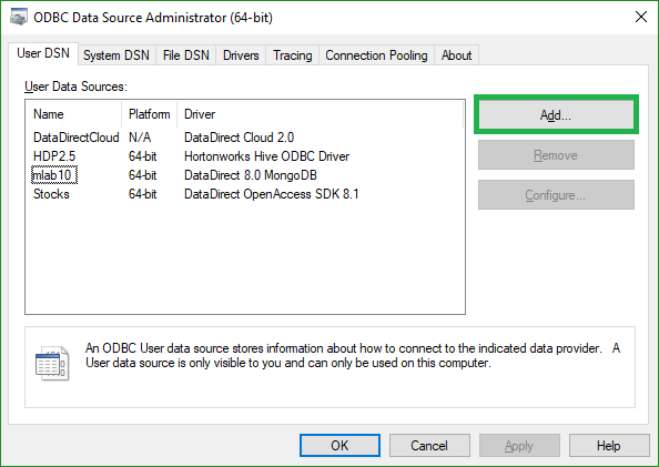 mLab Tableau ODBC Administrator
