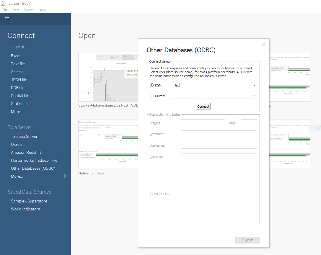 Tableau ODBC Data Sources