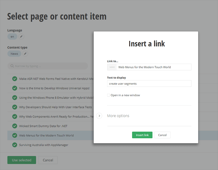 Dynamic Links to Pages and Content
