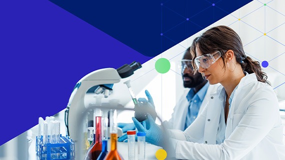 Researcher looking at samples with a microscope