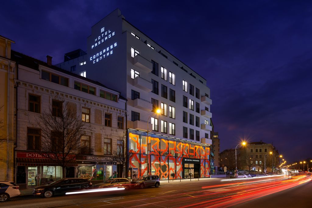 Exterior of hotel passage in Brno