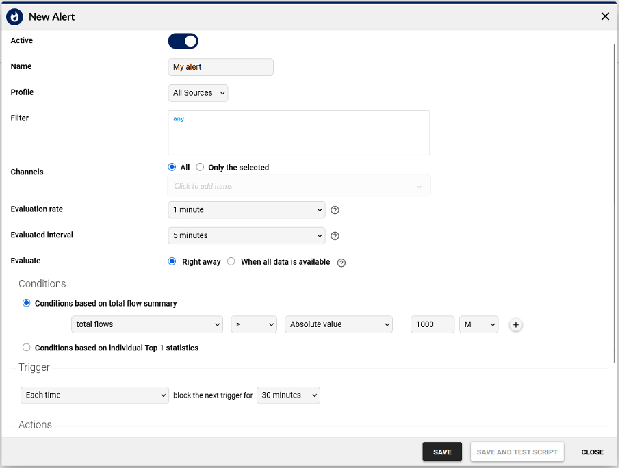Window titled New Alert displaying various fields for a user to fill out information to set up new alerts