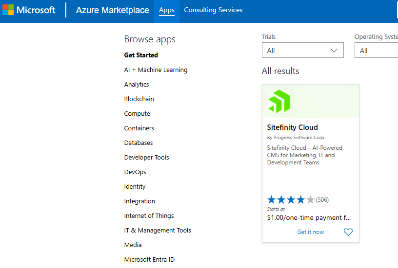 Sitefinity Azure Marketplace Cloud