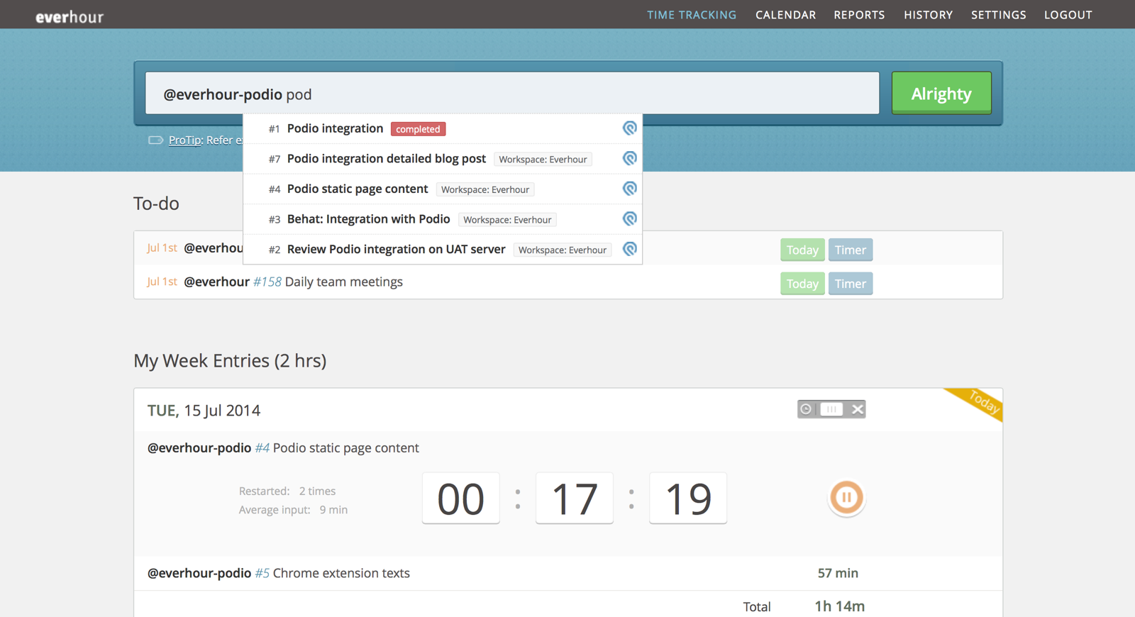 Everhour Podio Tool