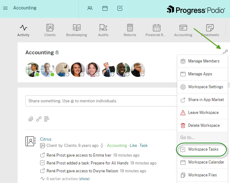 Workspace tasks
